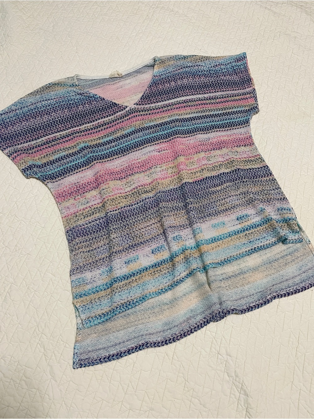 Lovely Melody Pastel Multicolor Striped Knit V-Neck Top